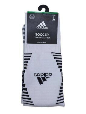 Adidas Team Speed Soccer Socks Large White & Black Aeroready Recycled Content